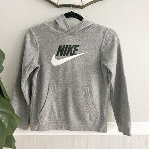 Nike Boys Size Small Logo Hoodie Grey White Black Sweatshirt